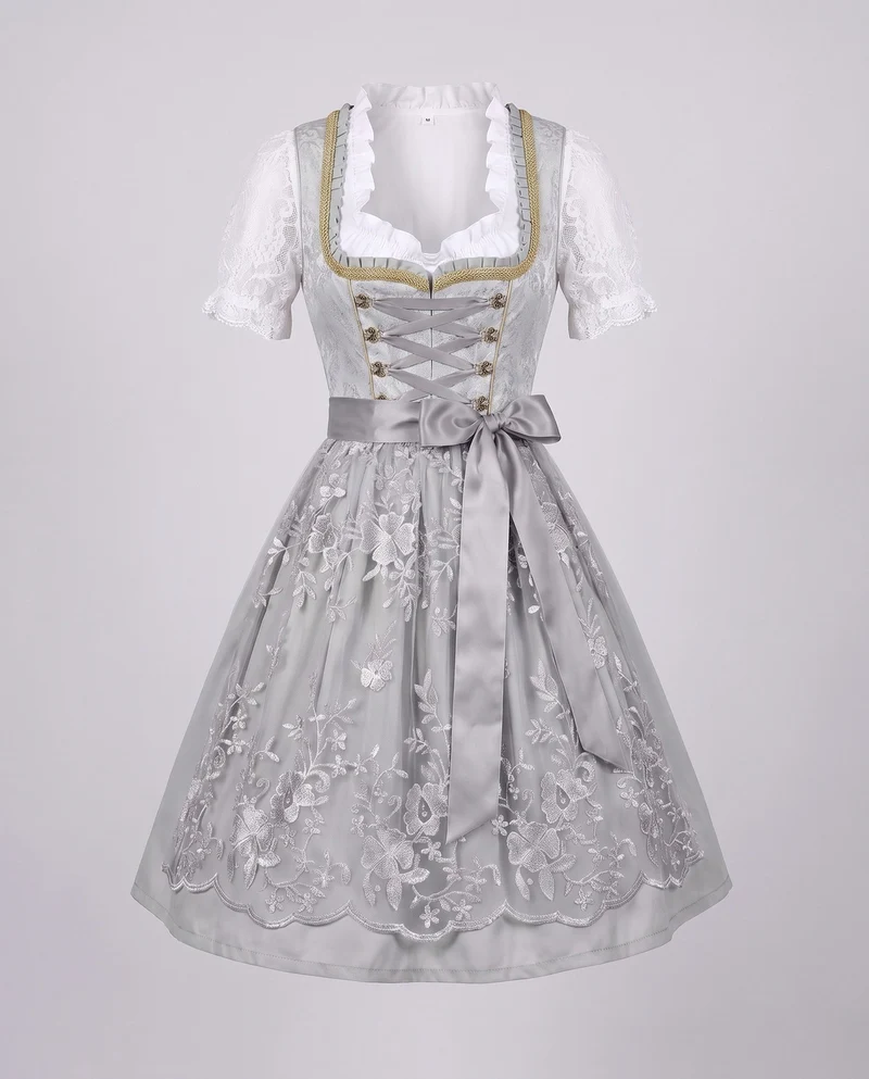 Damen Trachtenkleid mit floralen Applikationen und elegantem Taillengürtel Drune