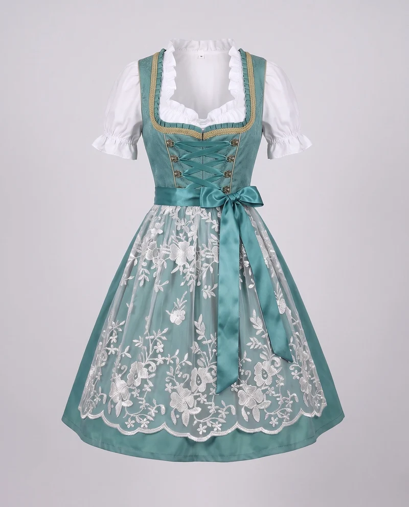 Damen Trachtenkleid mit floralen Applikationen und elegantem Taillengürtel Drune