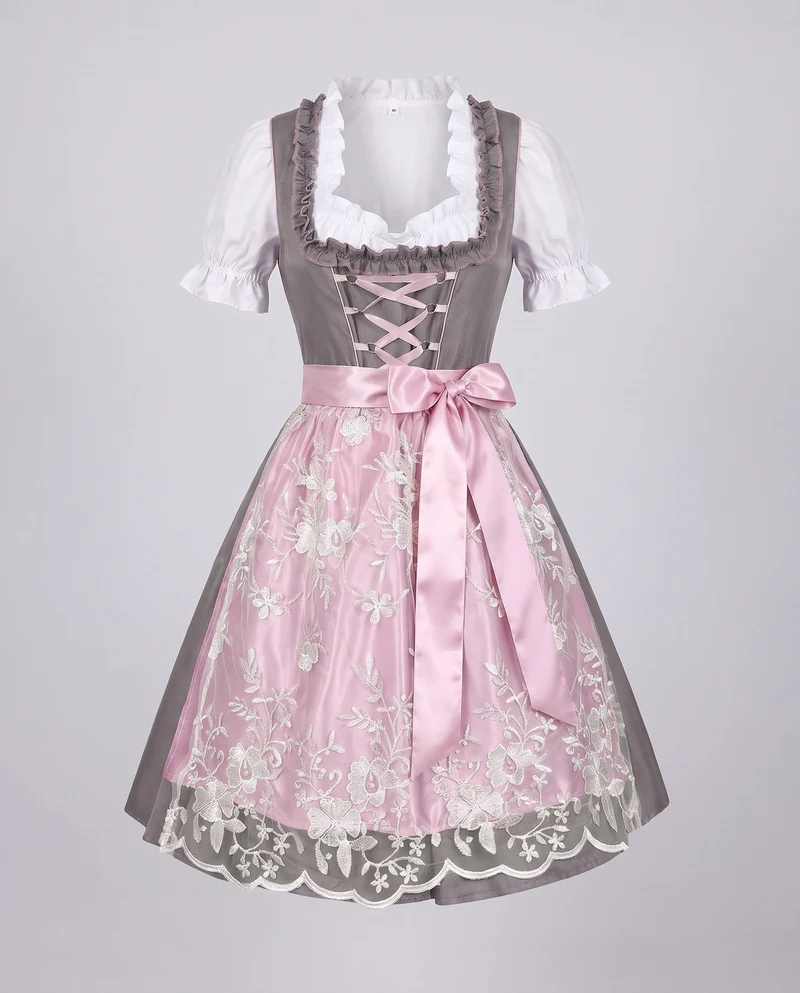 Damen Trachtenkleid mit floralen Applikationen und elegantem Taillengürtel Drune