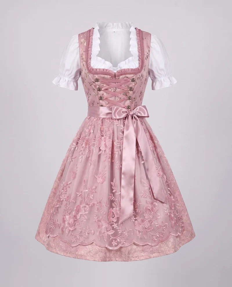 Damen Trachtenkleid mit floralen Applikationen und elegantem Taillengürtel Drune