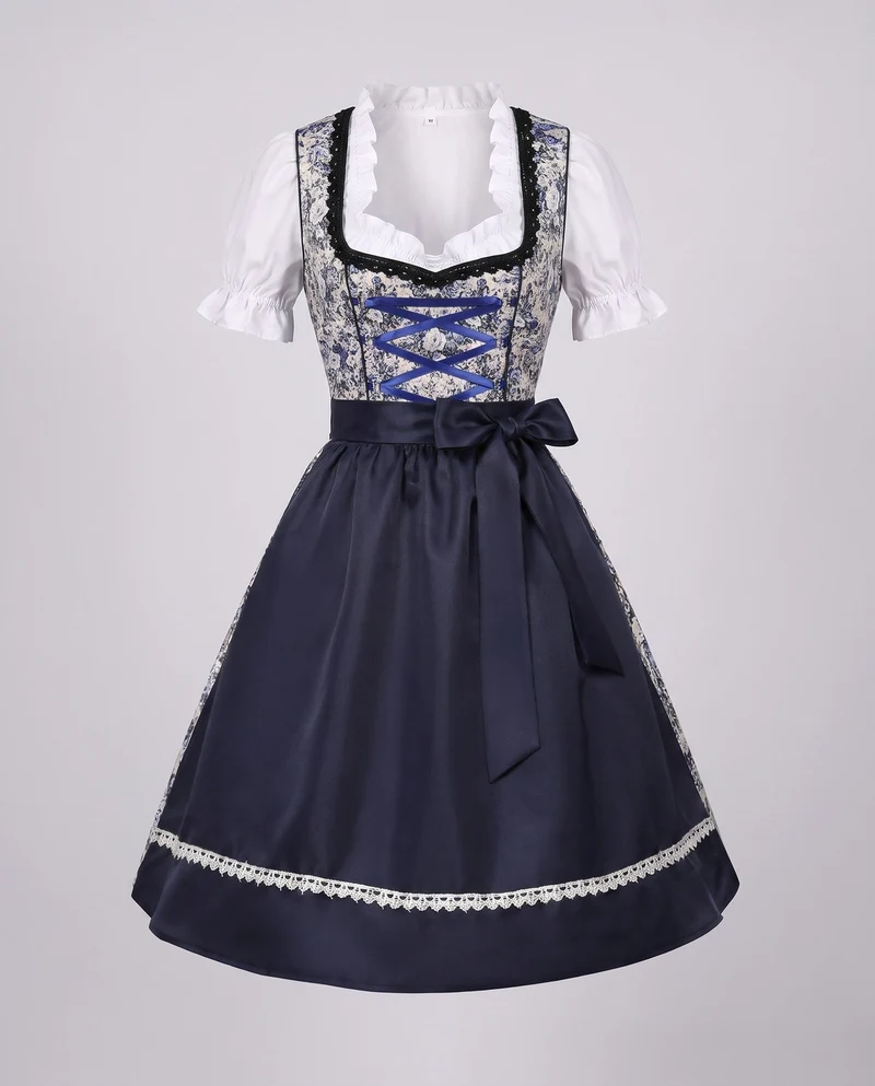 Damen Trachtenkleid mit floralen Applikationen und elegantem Taillengürtel Drune