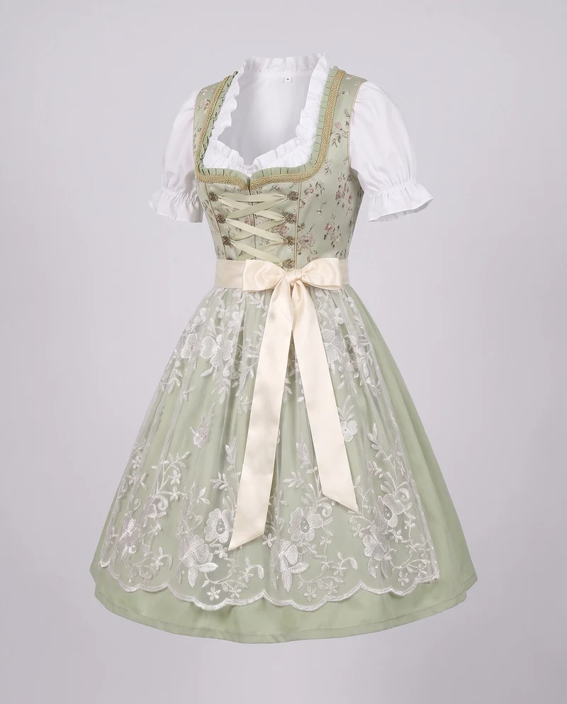 Damen Trachtenkleid mit floralen Applikationen und elegantem Taillengürtel Drune