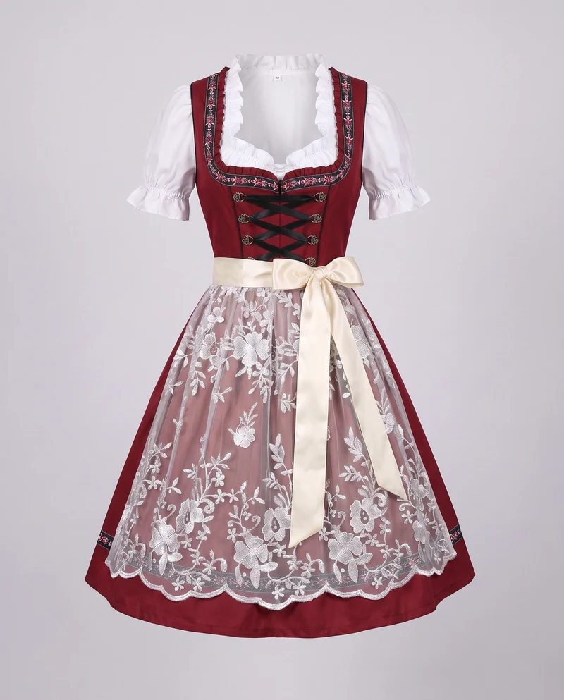 Damen Trachtenkleid mit floralen Applikationen und elegantem Taillengürtel Drune