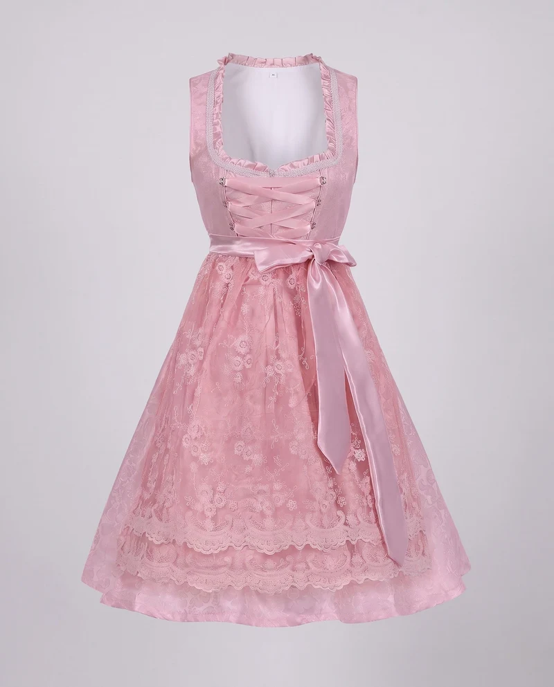 Damen Trachtenkleid mit floralen Applikationen und elegantem Taillengürtel Drune
