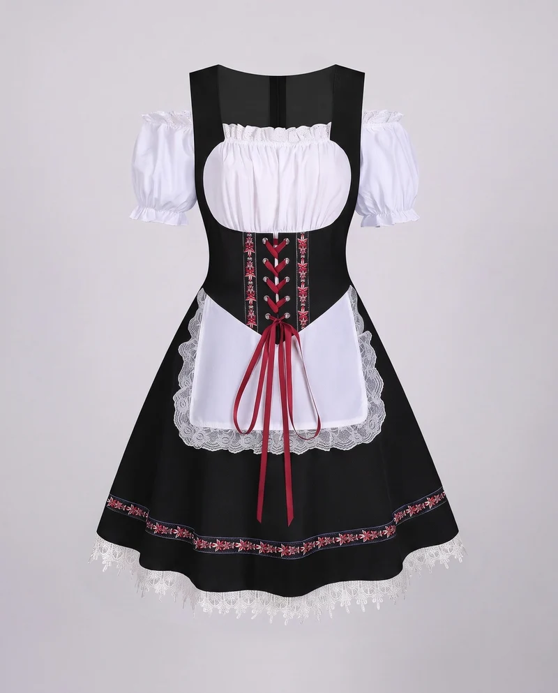 Damen Trachtenkleid mit floralen Applikationen und elegantem Taillengürtel Drune