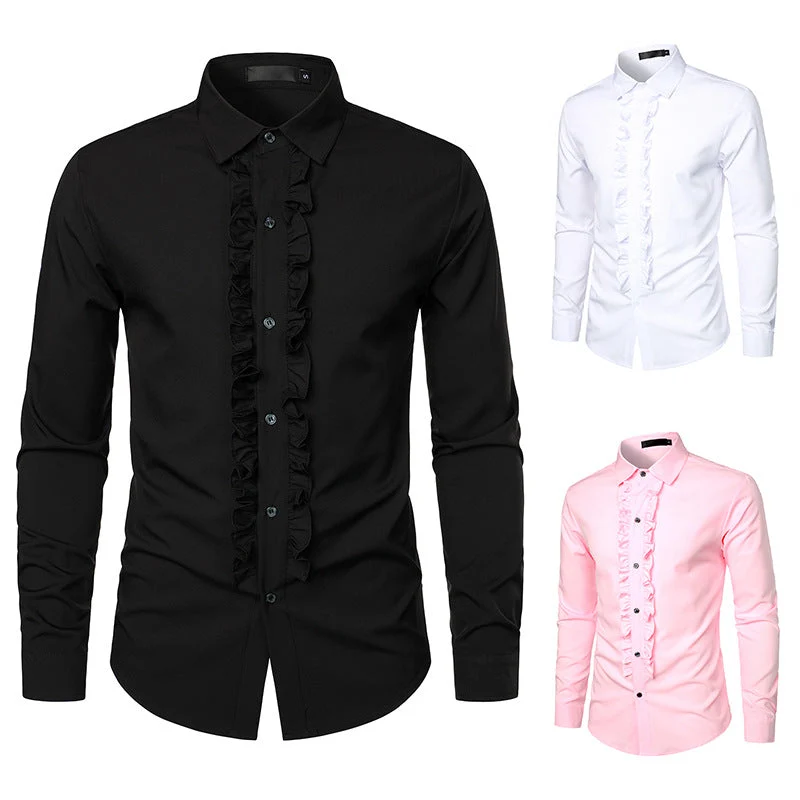 Herren elegantes Rüschenhemd mit modernem Schnitt Drune