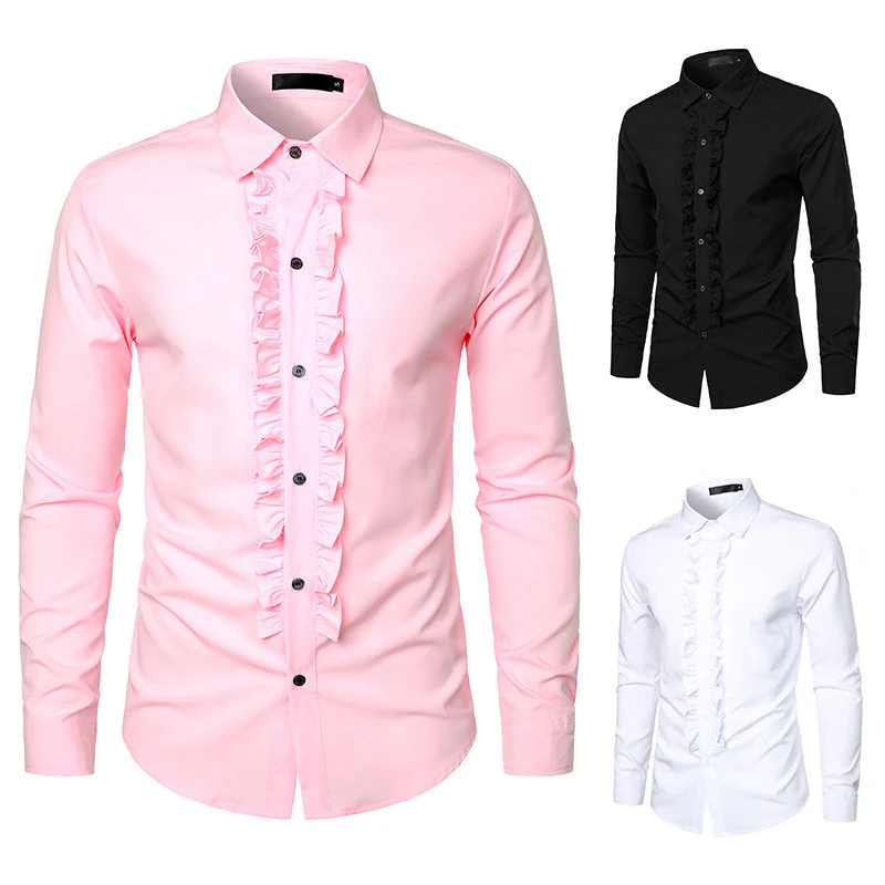 Herren elegantes Rüschenhemd mit modernem Schnitt Drune