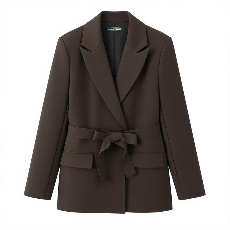 Damen nan tailliertes Blazer-und-Bundfaltenhose Zweiteiler mit Schalkragen und Bindegürtel Drune