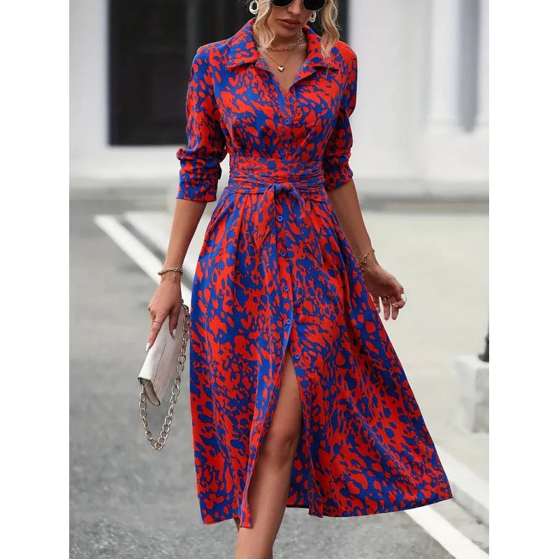 Damen Maxikleid mit figurbetontem Schnitt und elegantem Animal-Print Drune