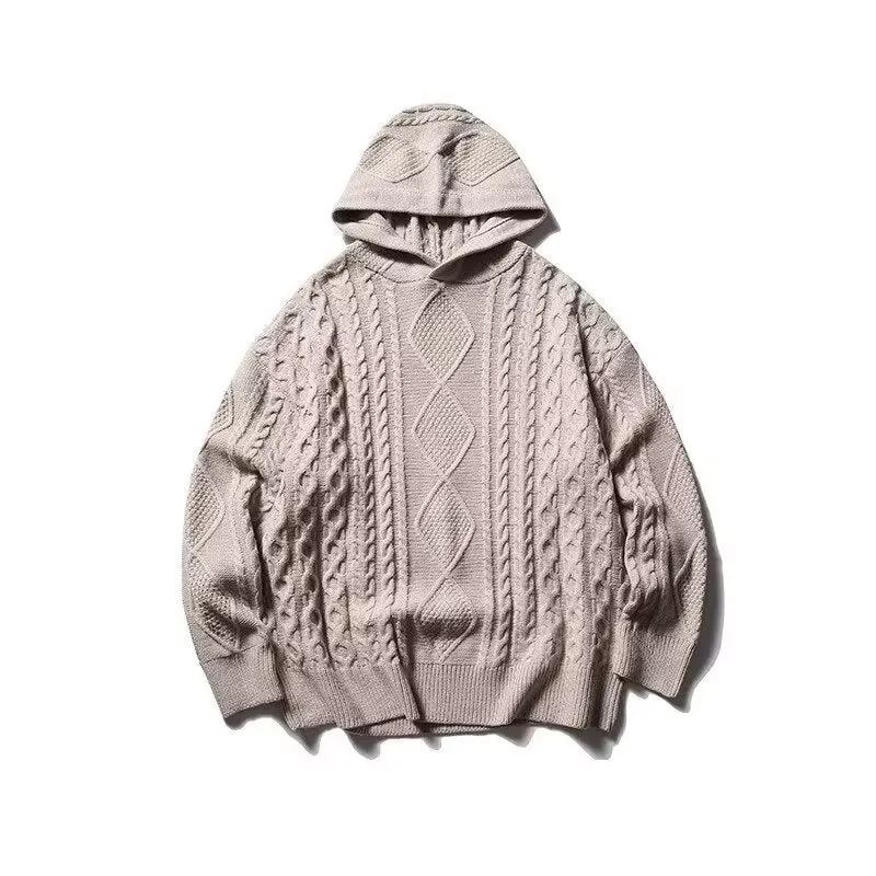 Herren Grobstrick Pullover mit Kapuze Drune