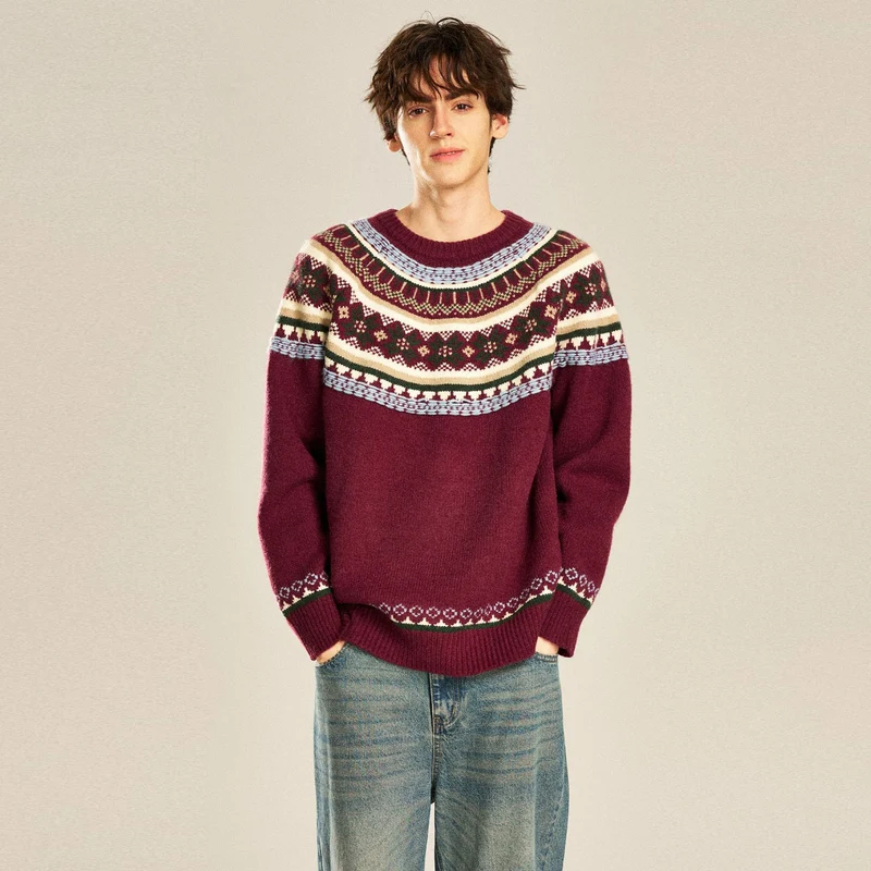Herren Gemütlicher Strickpullover mit Norweger-Muster Drune