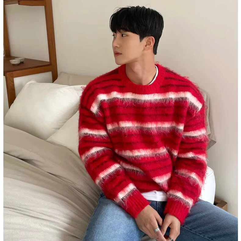 Herren Gemütlicher Grobstrickpullover mit Streifen Drune