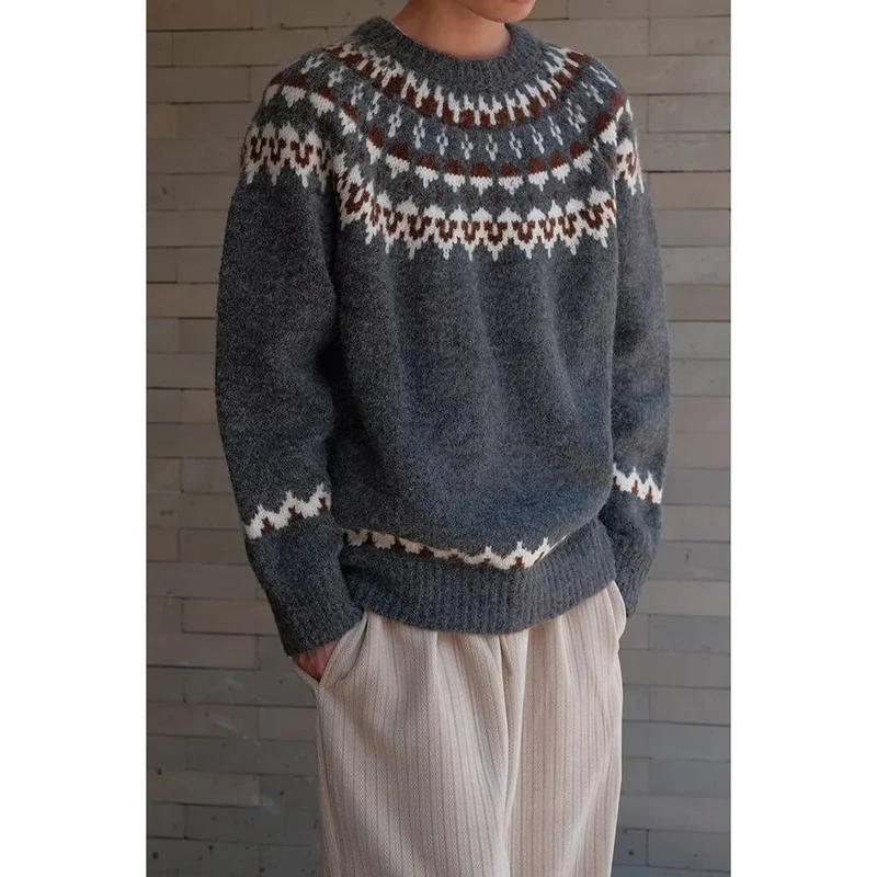 Herren Gemütlicher Grobstrickpullover mit kreativem Muster Drune