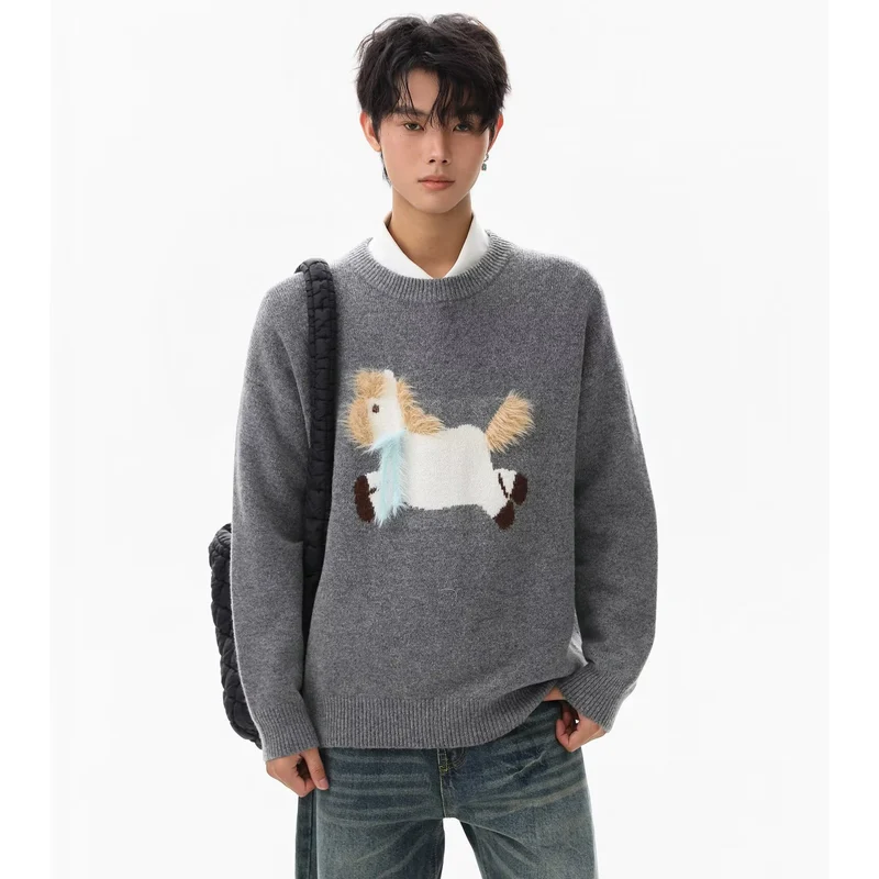 Herren Gemütlicher Grobstrickpullover mit Einhornmotiv Drune