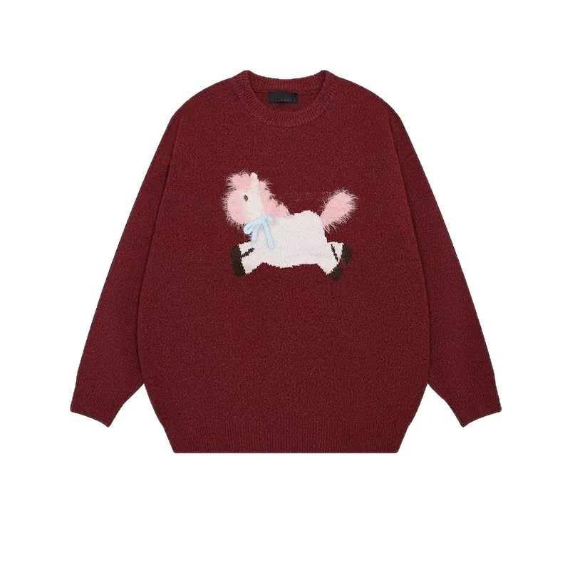 Herren Gemütlicher Grobstrickpullover mit Einhornmotiv Drune