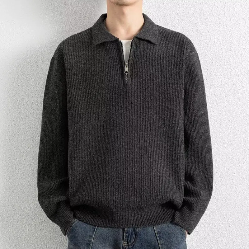 Herren Gemusterter Strickpullover mit Stehkragen Drune