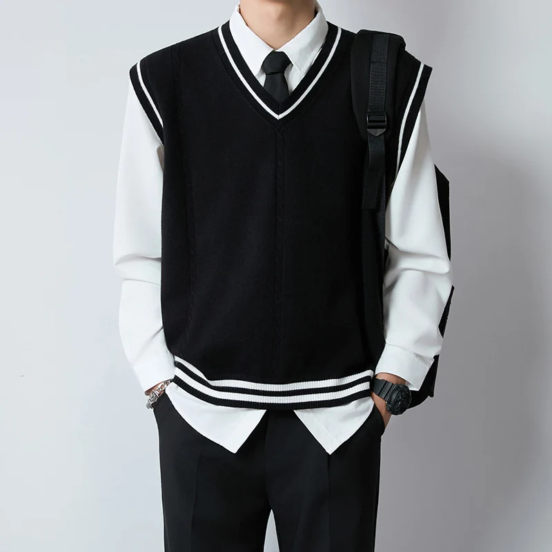 Herren Eleganter V-Ausschnitt Strickpullover mit Knopfleiste Drune