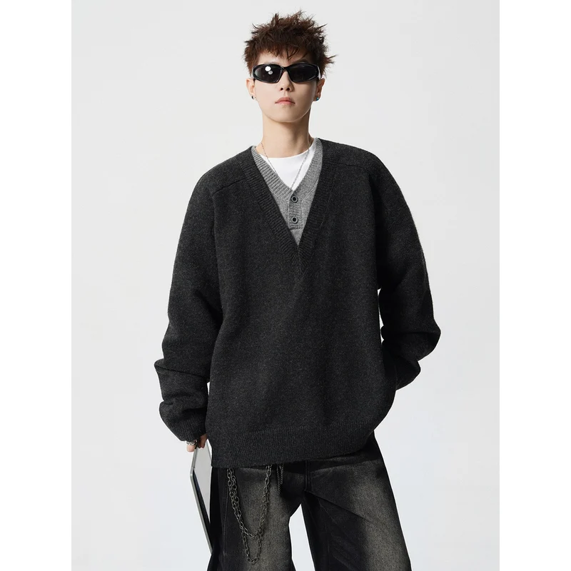 Herren Eleganter V-Ausschnitt Grobstrickpullover Drune
