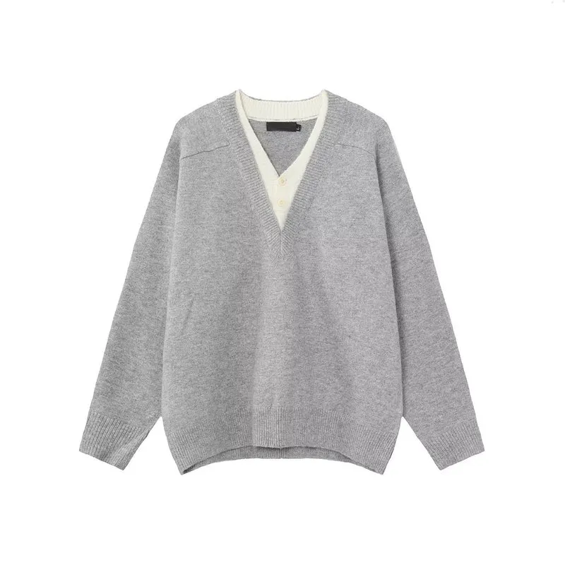 Herren Eleganter V-Ausschnitt Grobstrickpullover Drune