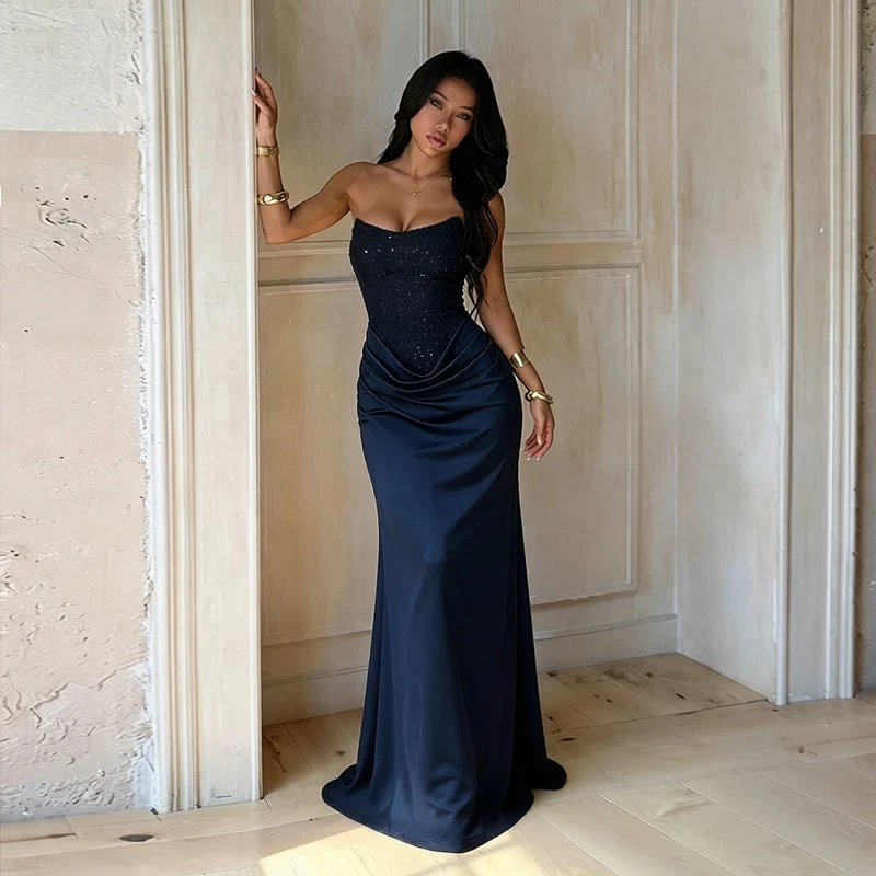 Damen Elegantes Abendkleid mit herzförmigem Ausschnitt und fließendem Rock Drune