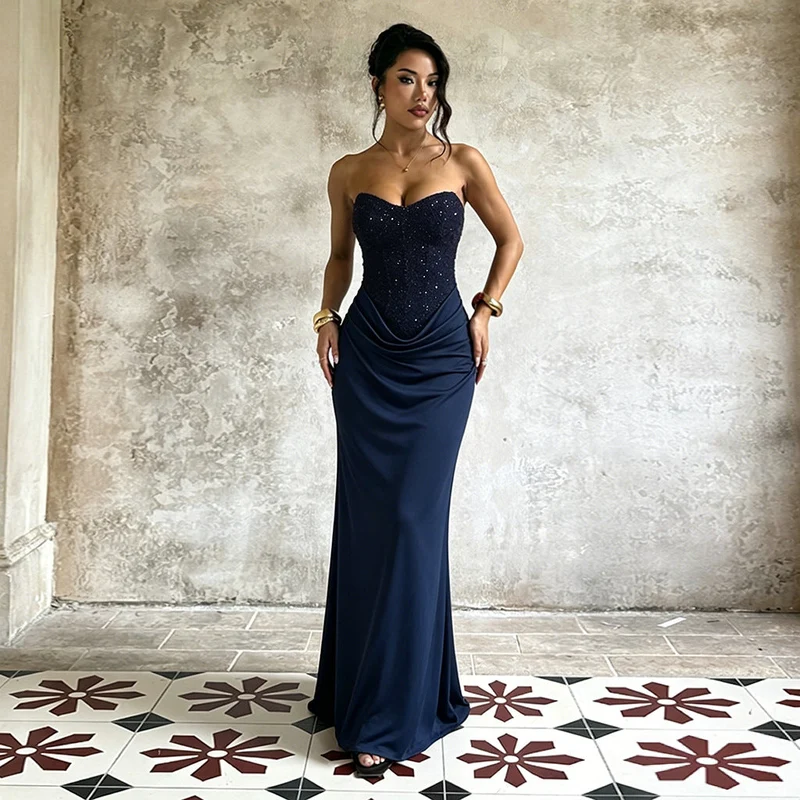 Damen Elegantes Abendkleid mit herzförmigem Ausschnitt und fließendem Rock Drune