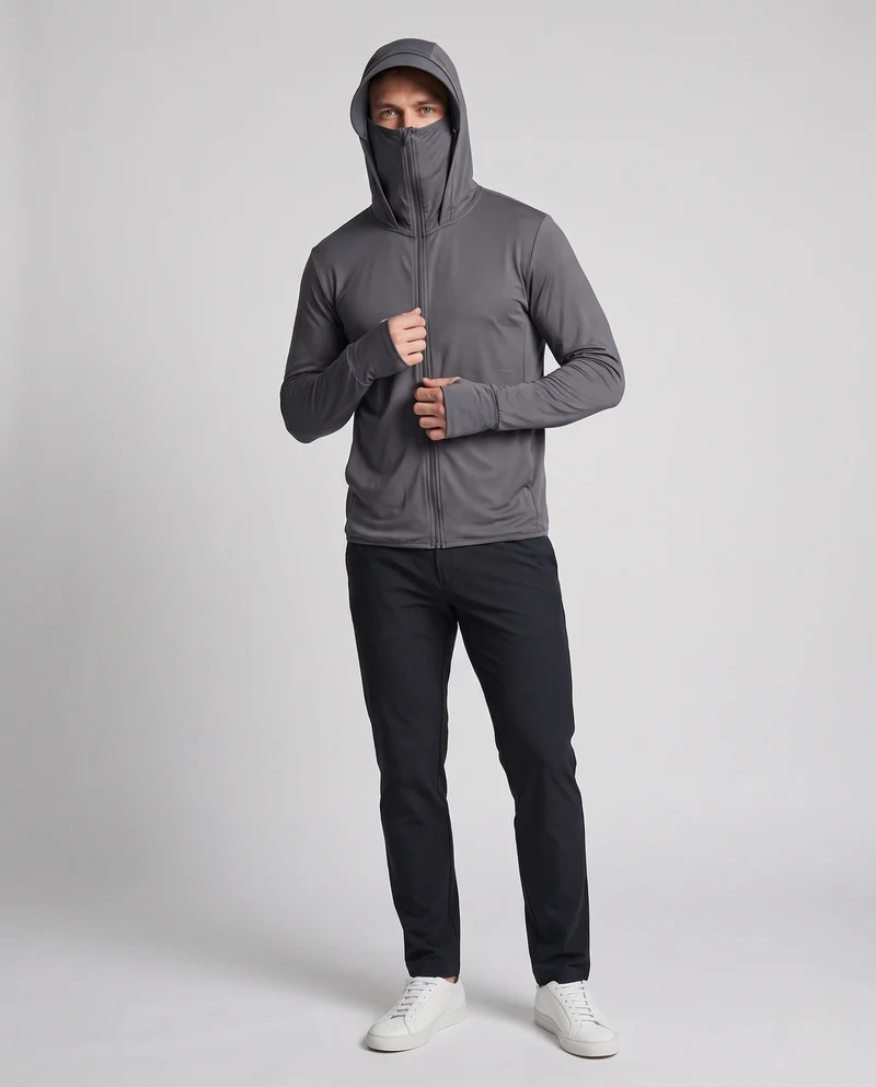 Unisex nan leichte Sonnenschutz-Kapuzenjacke mit abnehmbarem Schirm und integrierter Gesichtsblende Drune