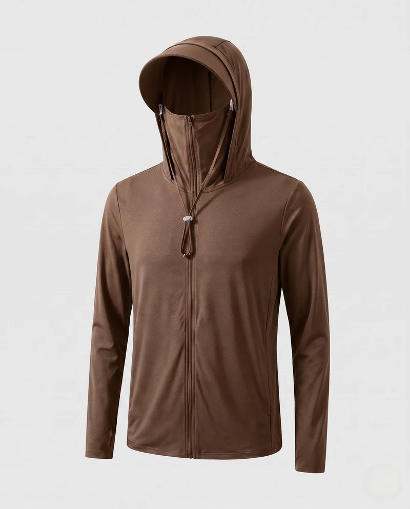 Unisex nan leichte Sonnenschutz-Kapuzenjacke mit abnehmbarem Schirm und integrierter Gesichtsblende Drune