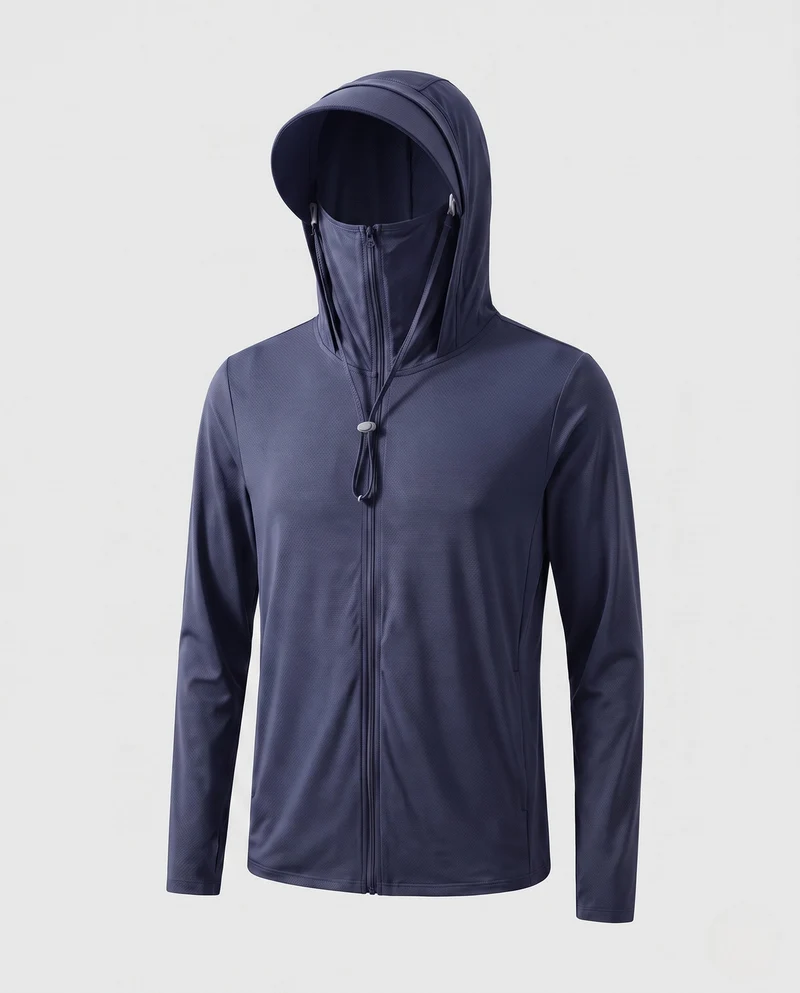 Unisex nan leichte Sonnenschutz-Kapuzenjacke mit abnehmbarem Schirm und integrierter Gesichtsblende Drune
