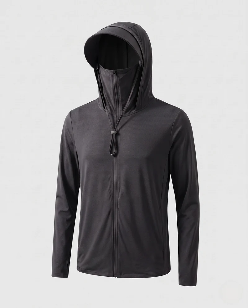 Unisex nan leichte Sonnenschutz-Kapuzenjacke mit abnehmbarem Schirm und integrierter Gesichtsblende Drune