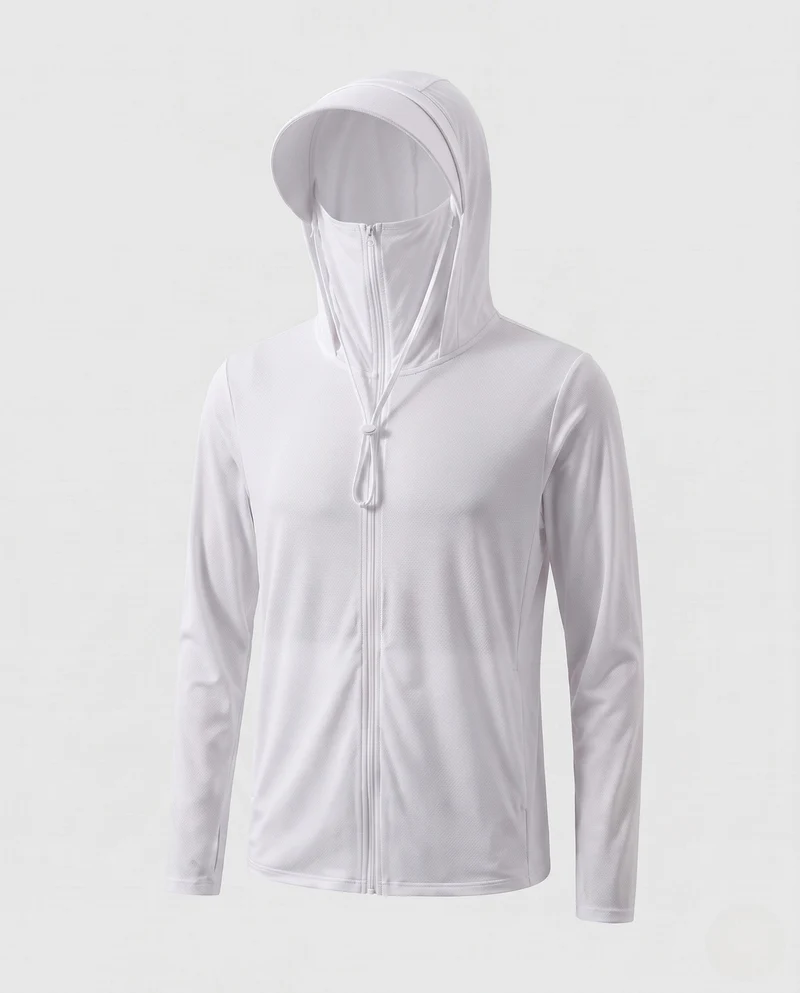 Unisex nan leichte Sonnenschutz-Kapuzenjacke mit abnehmbarem Schirm und integrierter Gesichtsblende Drune