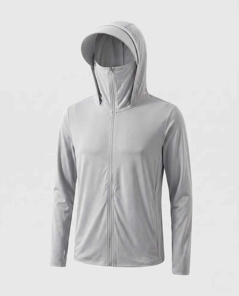 Unisex nan leichte Sonnenschutz-Kapuzenjacke mit abnehmbarem Schirm und integrierter Gesichtsblende Drune