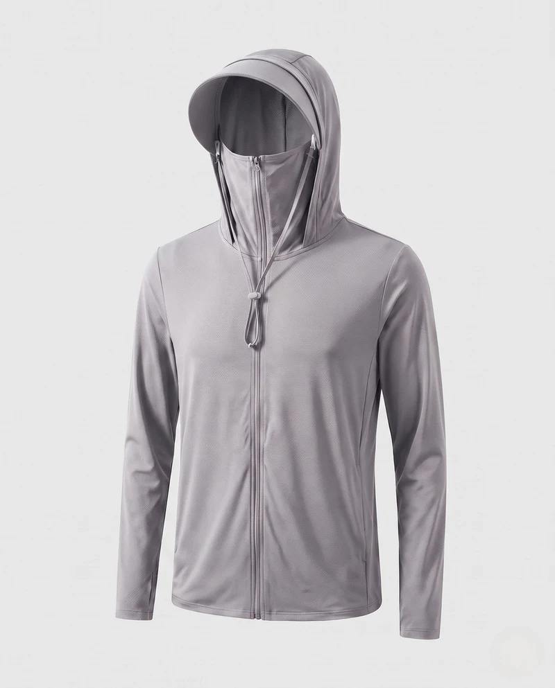 Unisex nan leichte Sonnenschutz-Kapuzenjacke mit abnehmbarem Schirm und integrierter Gesichtsblende Drune