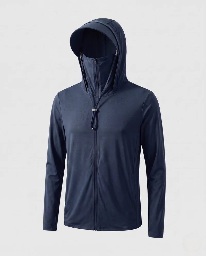 Unisex nan leichte Sonnenschutz-Kapuzenjacke mit abnehmbarem Schirm und integrierter Gesichtsblende Drune