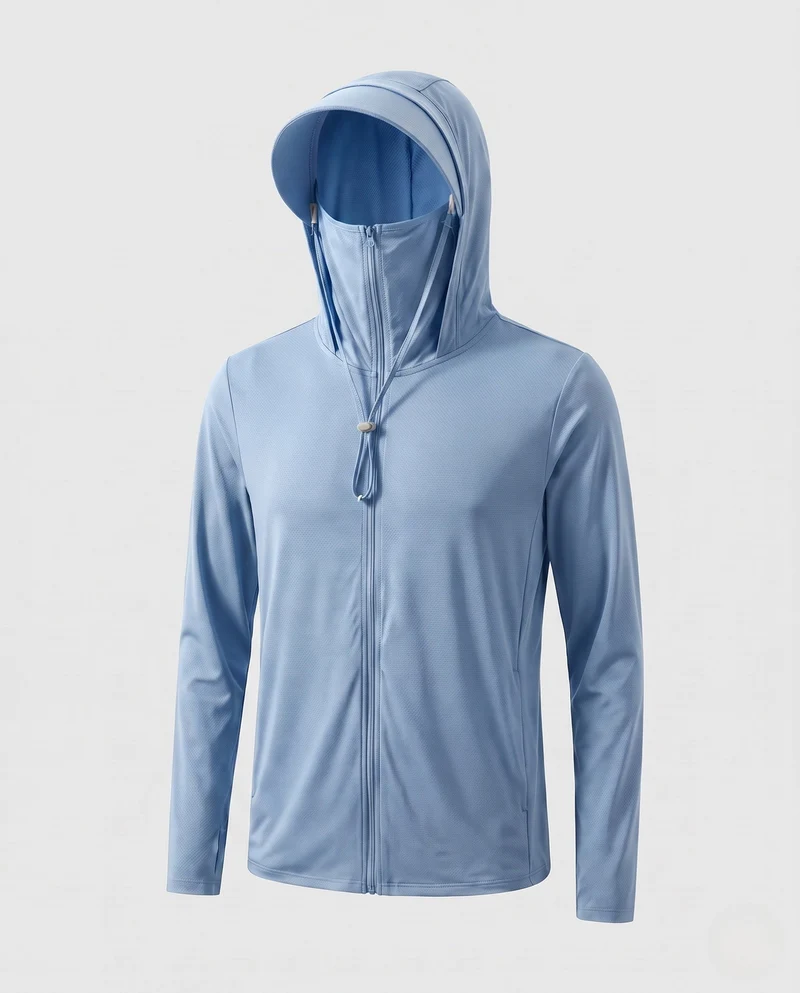 Unisex nan leichte Sonnenschutz-Kapuzenjacke mit abnehmbarem Schirm und integrierter Gesichtsblende Drune