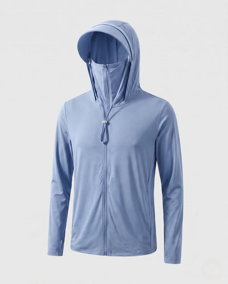 Unisex nan leichte Sonnenschutz-Kapuzenjacke mit abnehmbarem Schirm und integrierter Gesichtsblende Drune