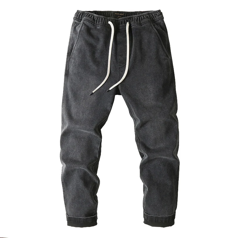 Herren Denim-Jogger mit elastischem Bund, Kordelzug und gekrempeltem Saum Drune