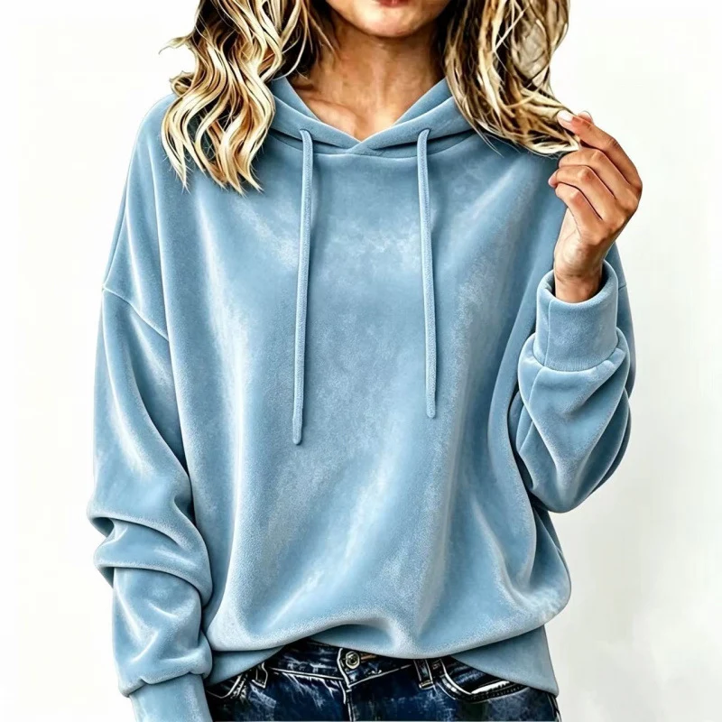 Damen Velours-Oversize-Kapuzenpullover mit Raglanärmeln Drune