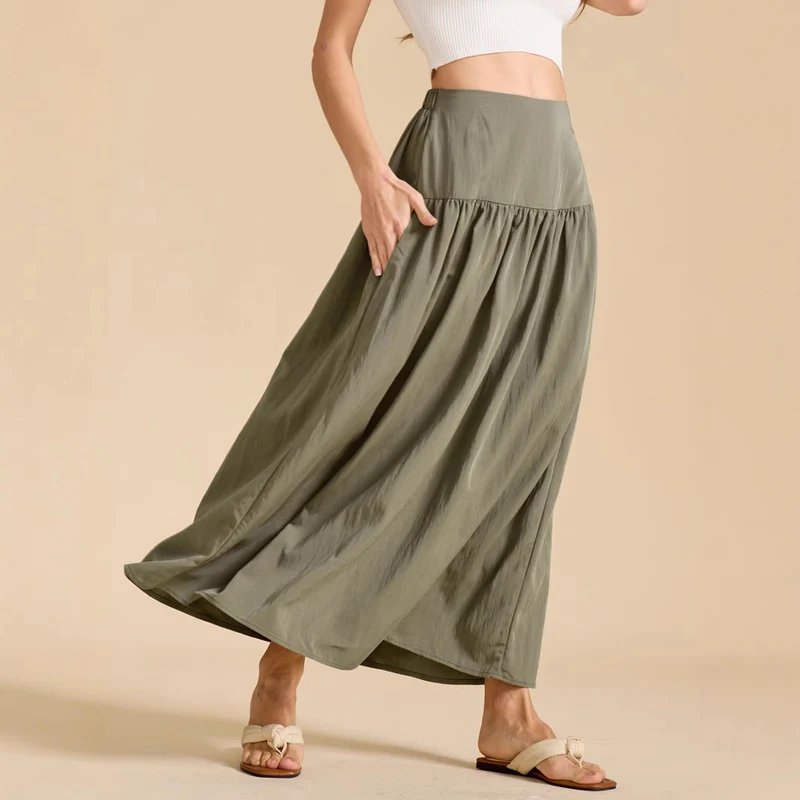 Damen Maxi-Rock mit elastischem Taillenbund und fließendem Schnitt Drune