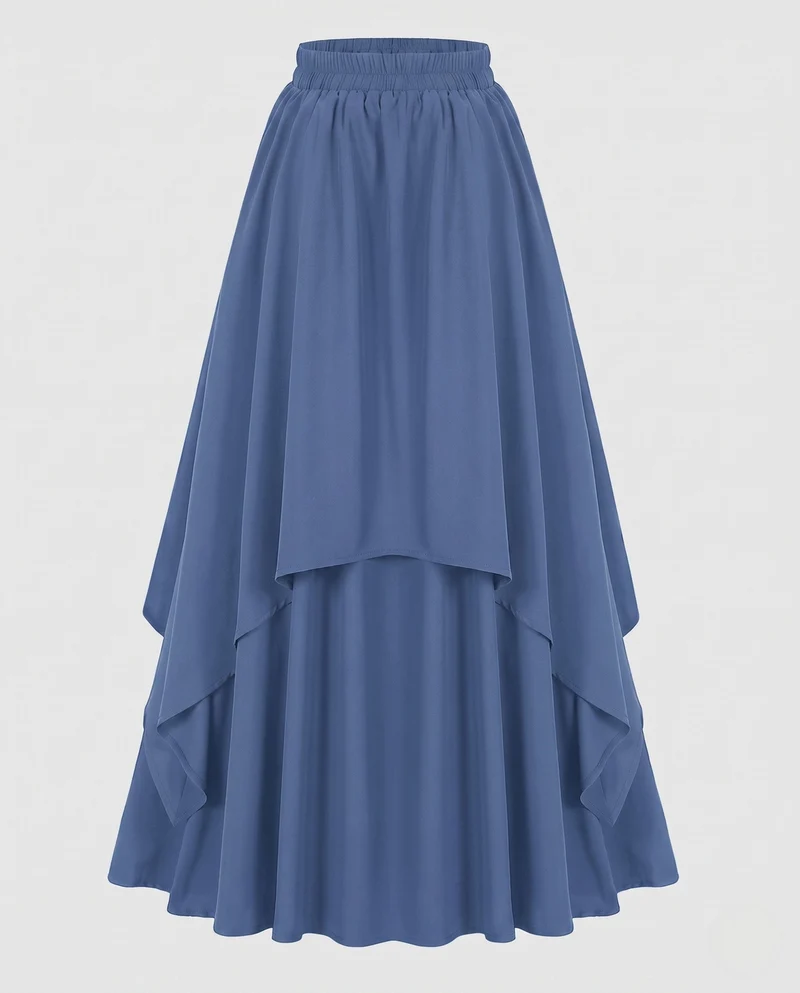 Damen Eleganter zweilagiger Maxirock mit fließendem Schnitt und elastischem Taillenbund Drune