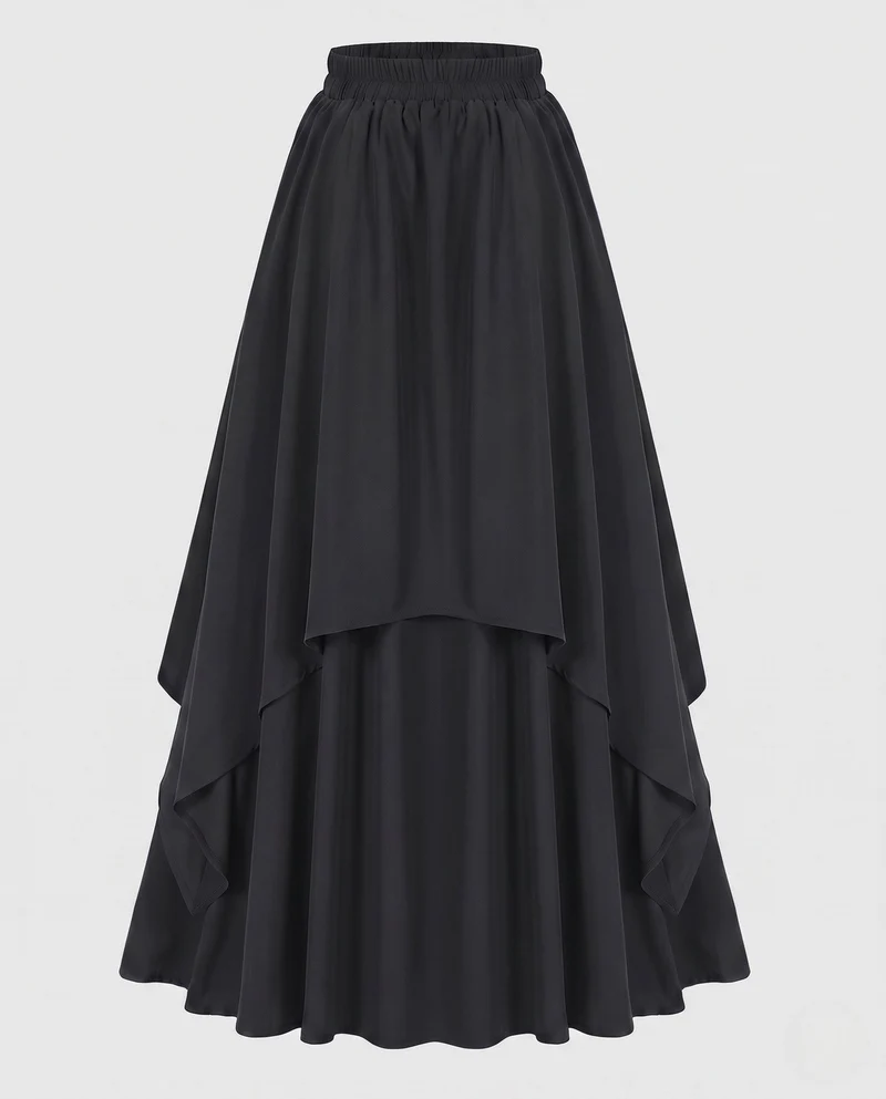 Damen Eleganter zweilagiger Maxirock mit fließendem Schnitt und elastischem Taillenbund Drune