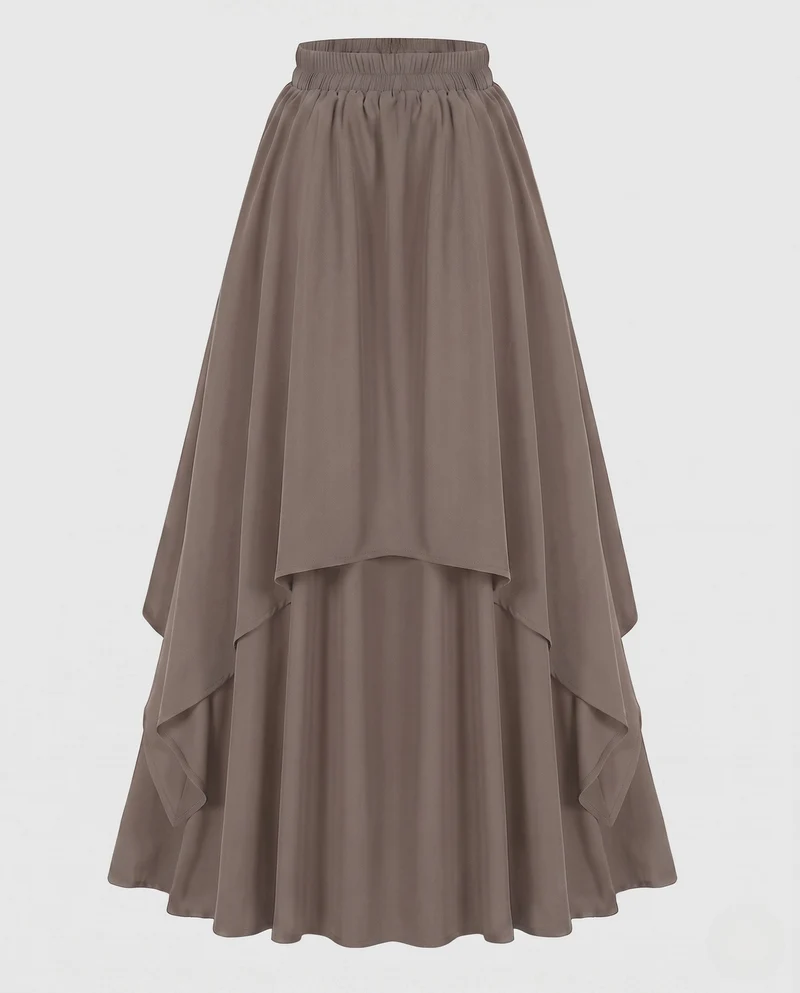 Damen Eleganter zweilagiger Maxirock mit fließendem Schnitt und elastischem Taillenbund Drune