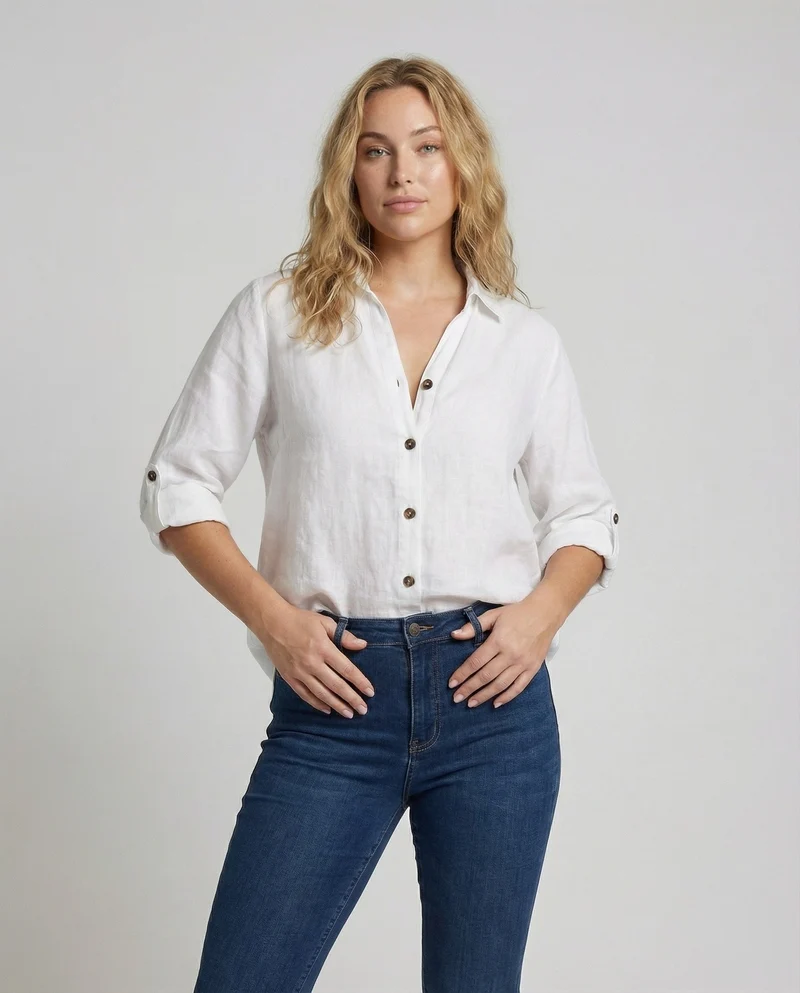Damen Luftige Oversize Leinen Bluse