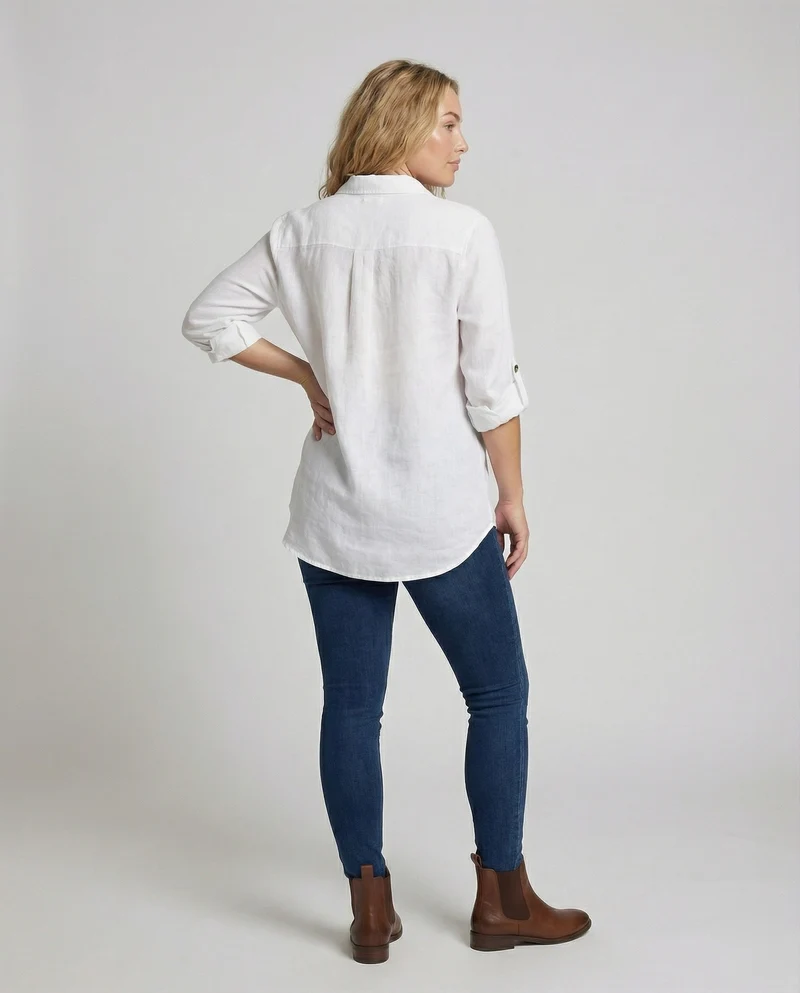 Damen Luftige Oversize Leinen Bluse