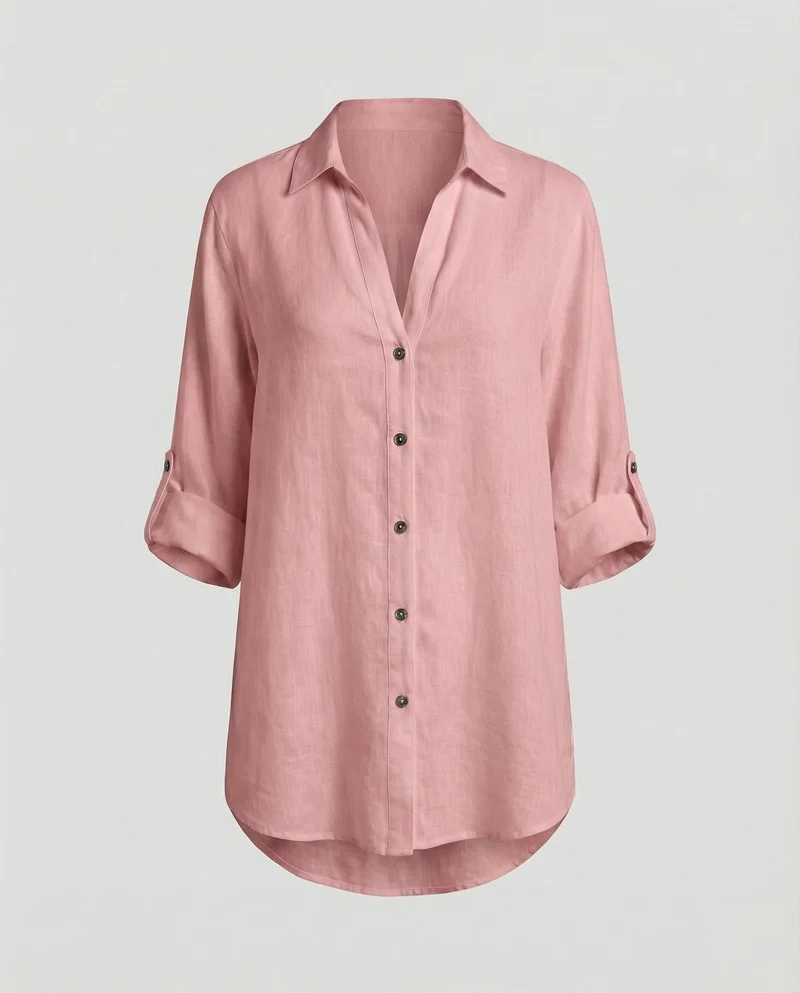 Damen Luftige Oversize Leinen Bluse