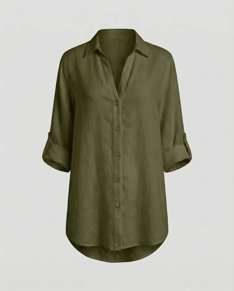 Damen Luftige Oversize Leinen Bluse