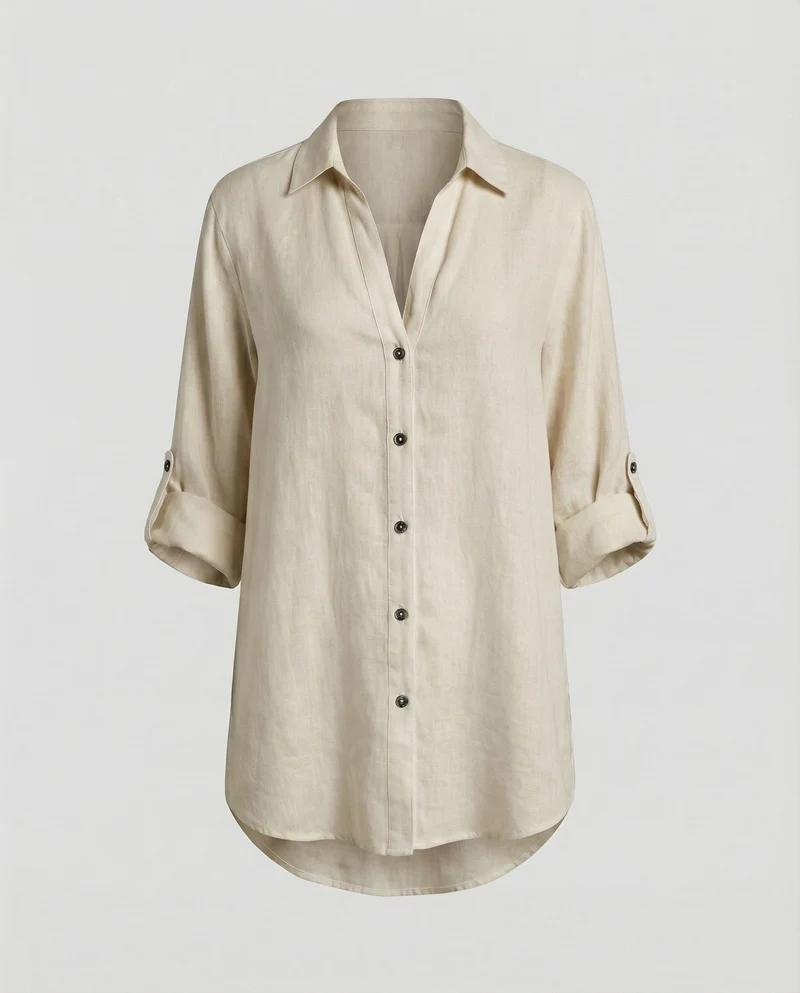 Damen Luftige Oversize Leinen Bluse