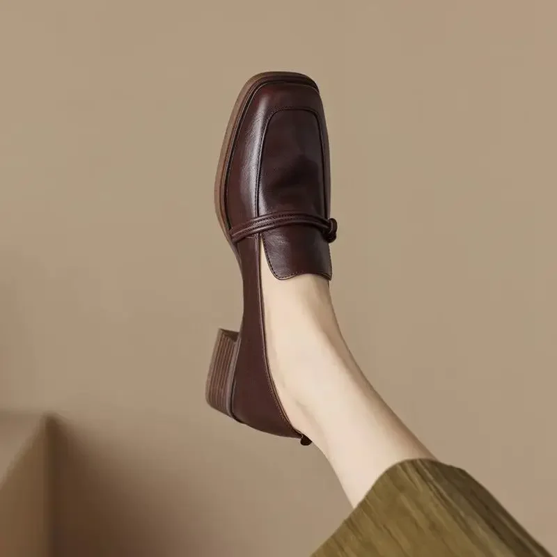 Stil Vintage Leder Damen Ballerinas Drune