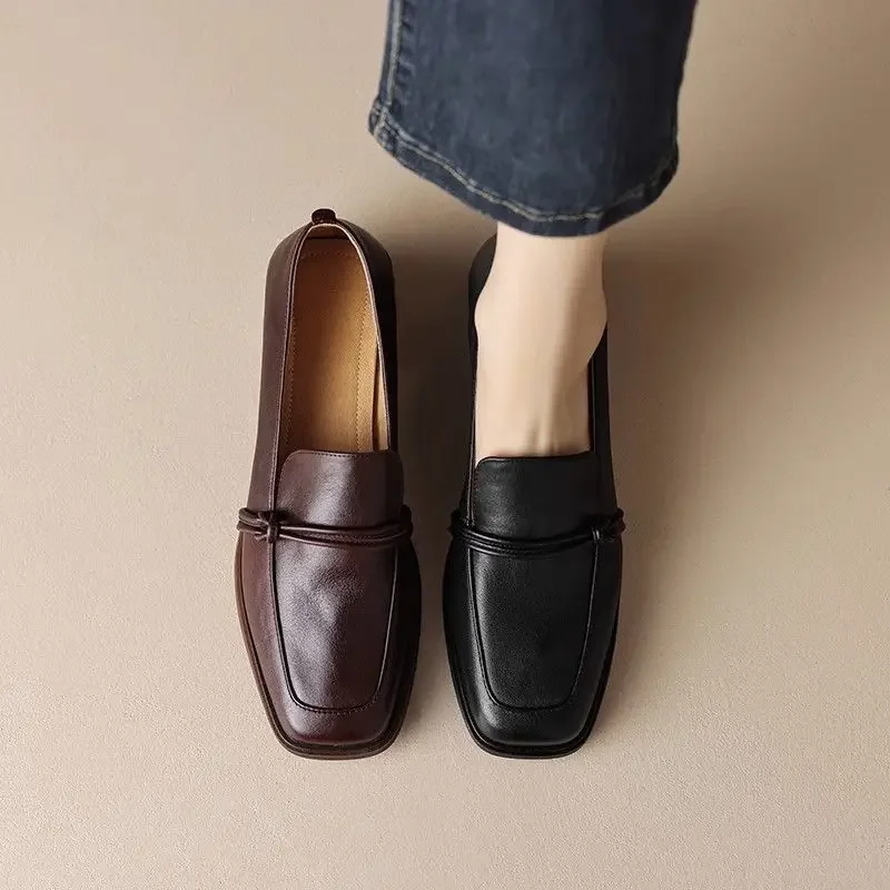 Stil Vintage Leder Damen Ballerinas Drune