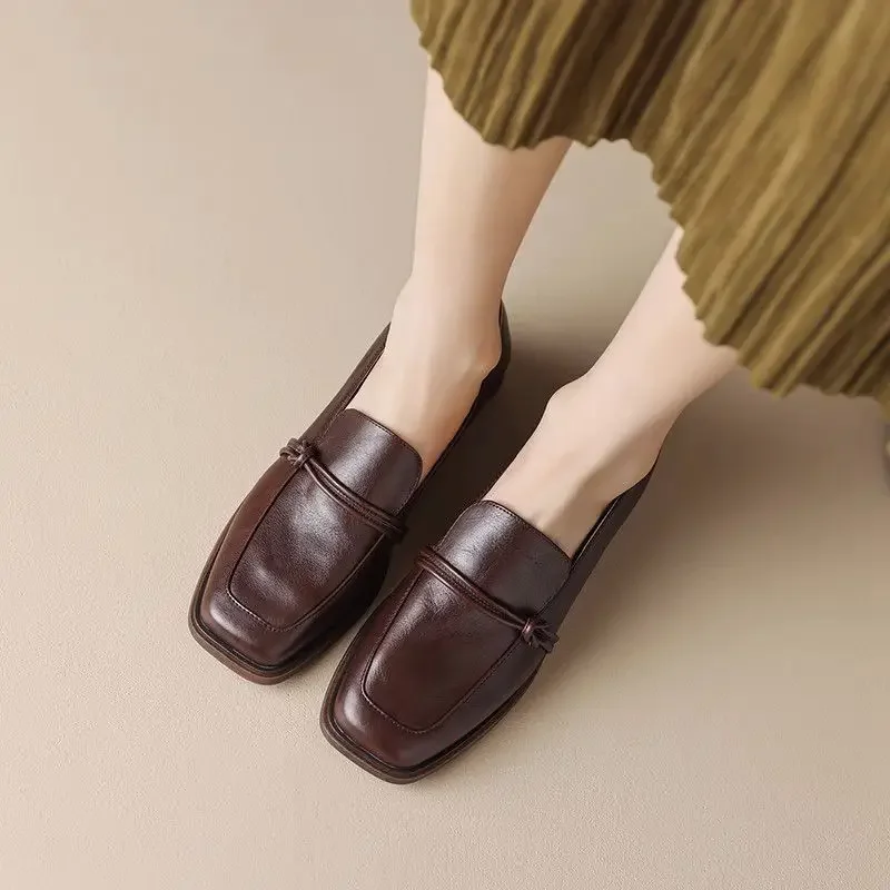 Stil Vintage Leder Damen Ballerinas Drune