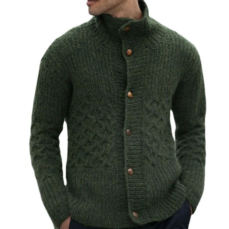 Herren Strickjacke mit dekorativem Zopfmuster und praktischem Stehkragen Drune
